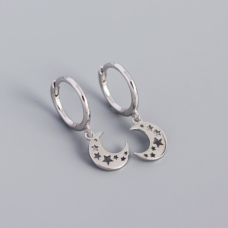 S925 sterling silver geometric moon hollow ear buckle