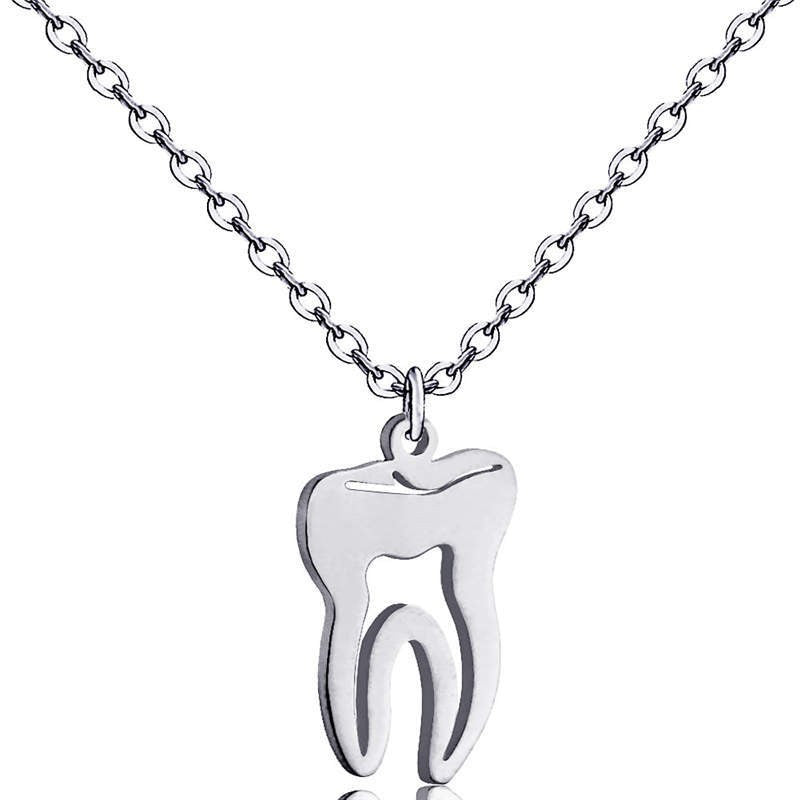 tooth shape pendant stainless steel necklace