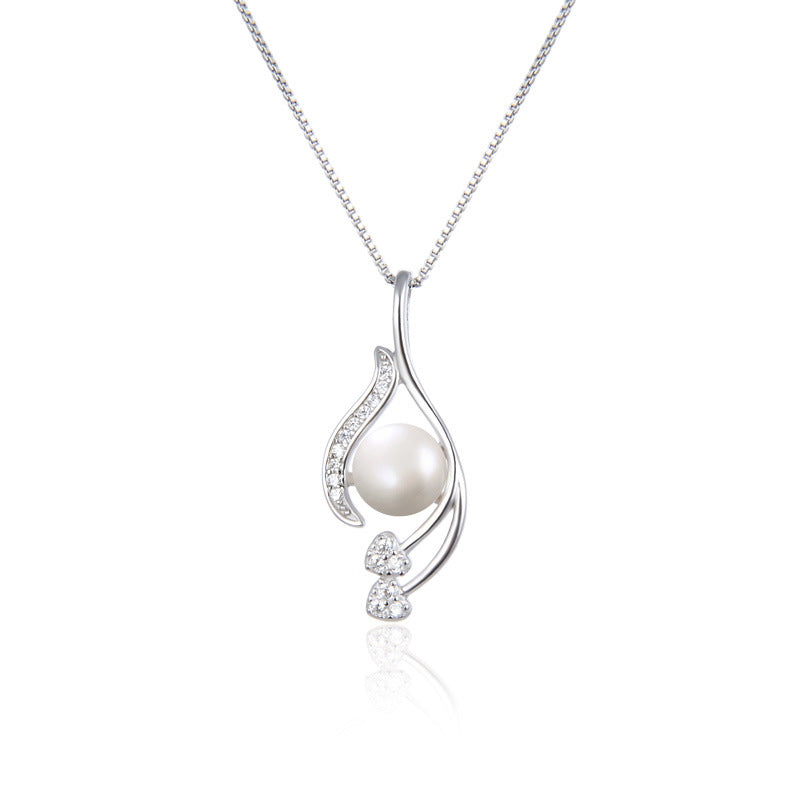 Diamond Pearl S925 Silver Necklace Pendant Temperament Jewelry