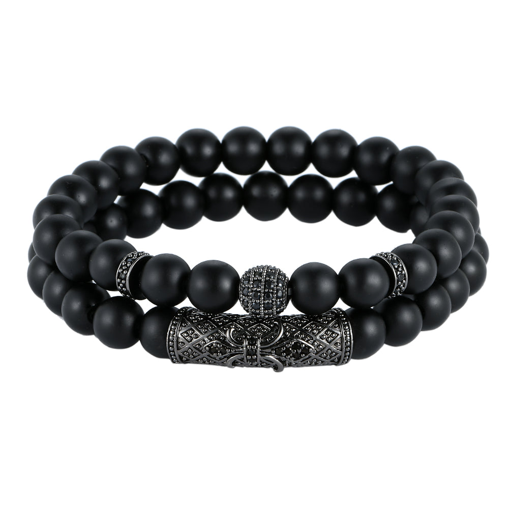 Light Luxury Minority Frosted Stone Lion's Head Crown Zircon Flower Tube Spacer Set Bracelet