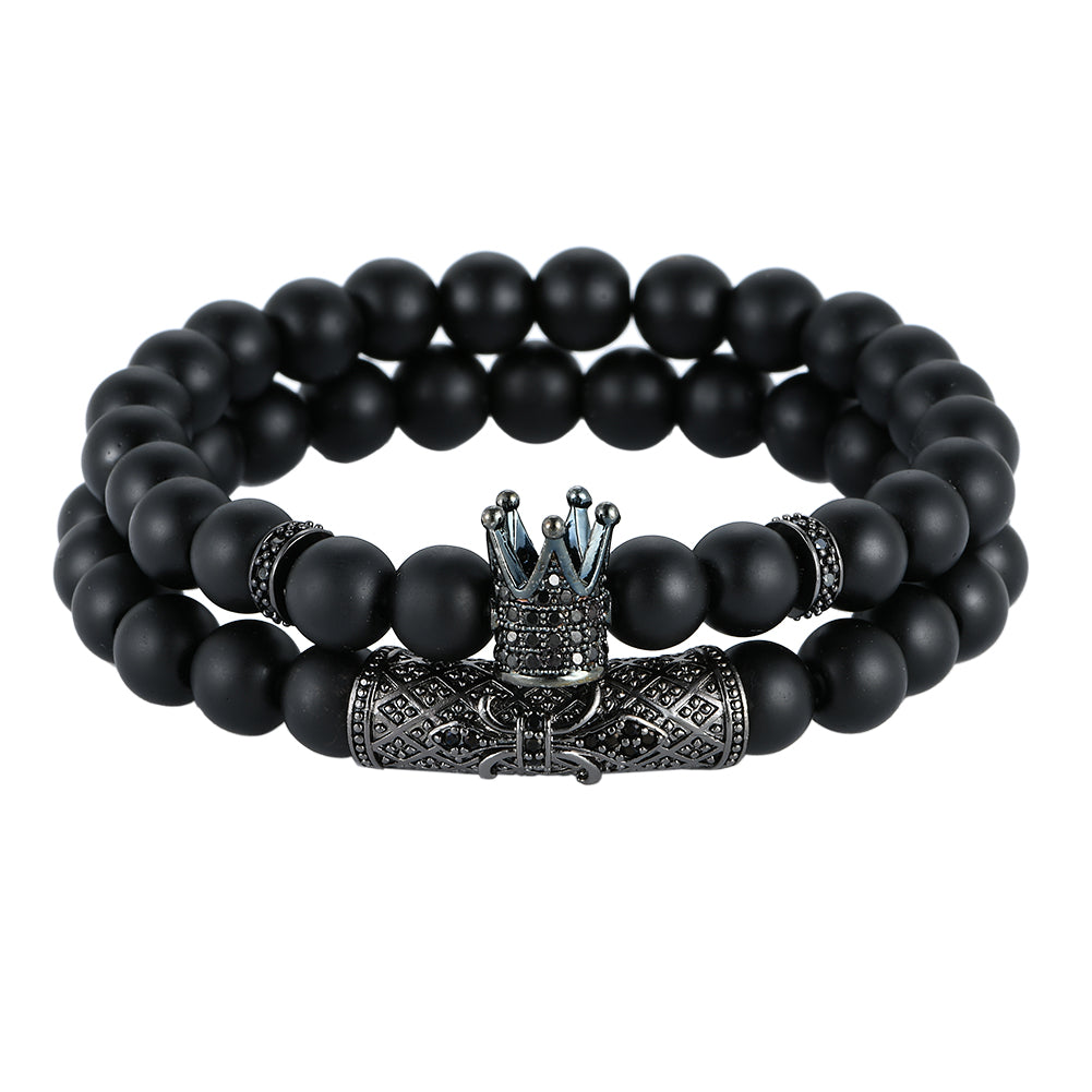 Light Luxury Minority Frosted Stone Lion's Head Crown Zircon Flower Tube Spacer Set Bracelet