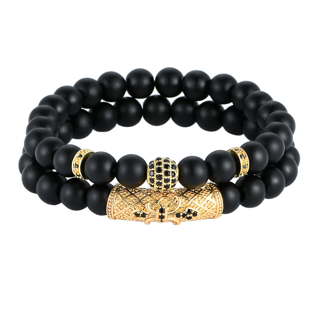 Light Luxury Minority Frosted Stone Lion's Head Crown Zircon Flower Tube Spacer Set Bracelet