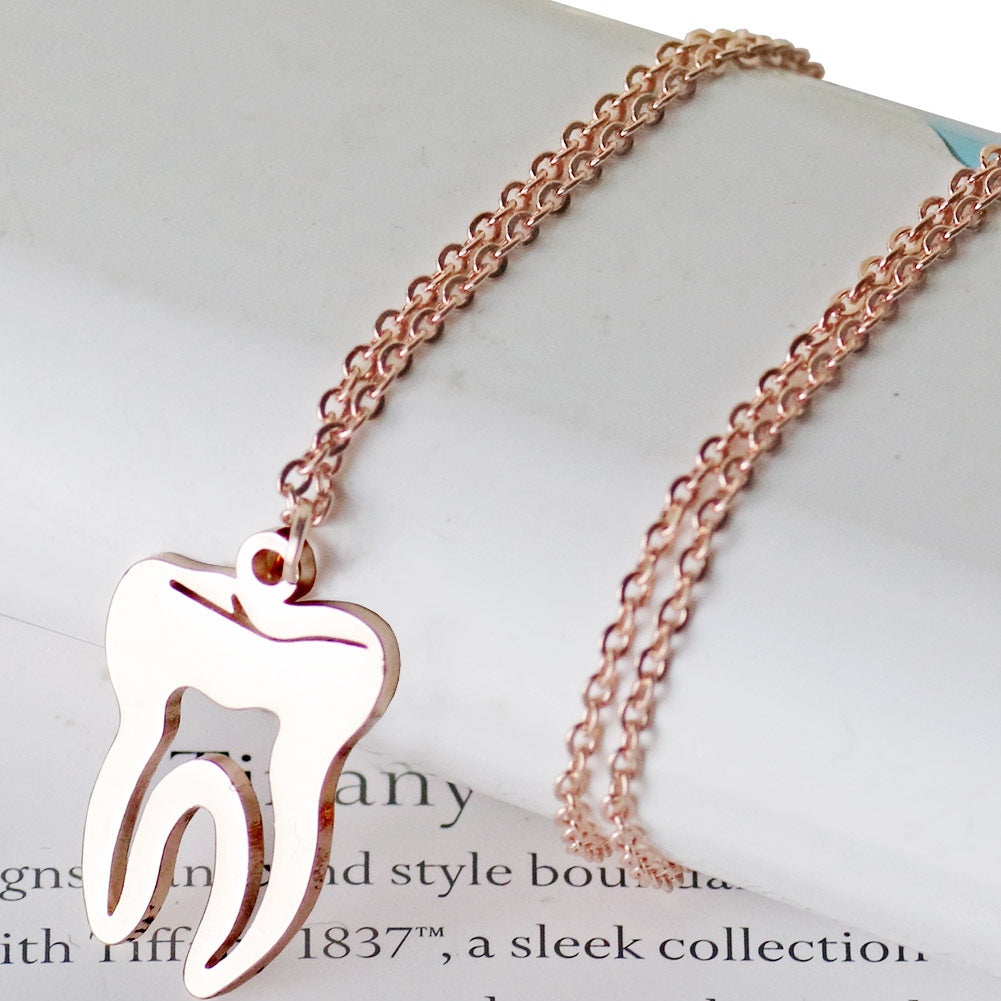 tooth shape pendant stainless steel necklace