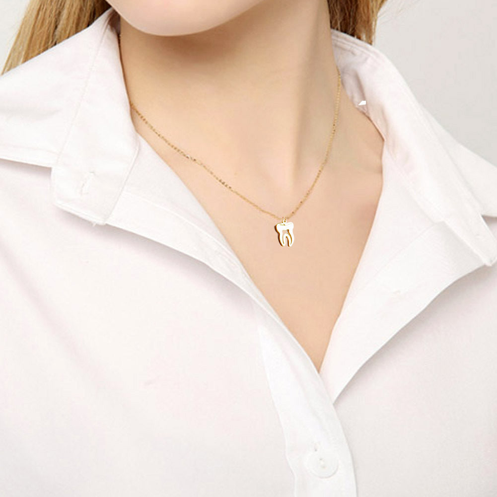 tooth shape pendant stainless steel necklace