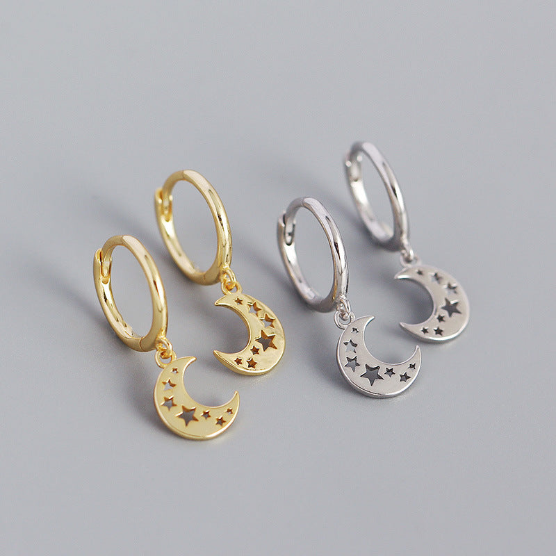S925 sterling silver geometric moon hollow ear buckle