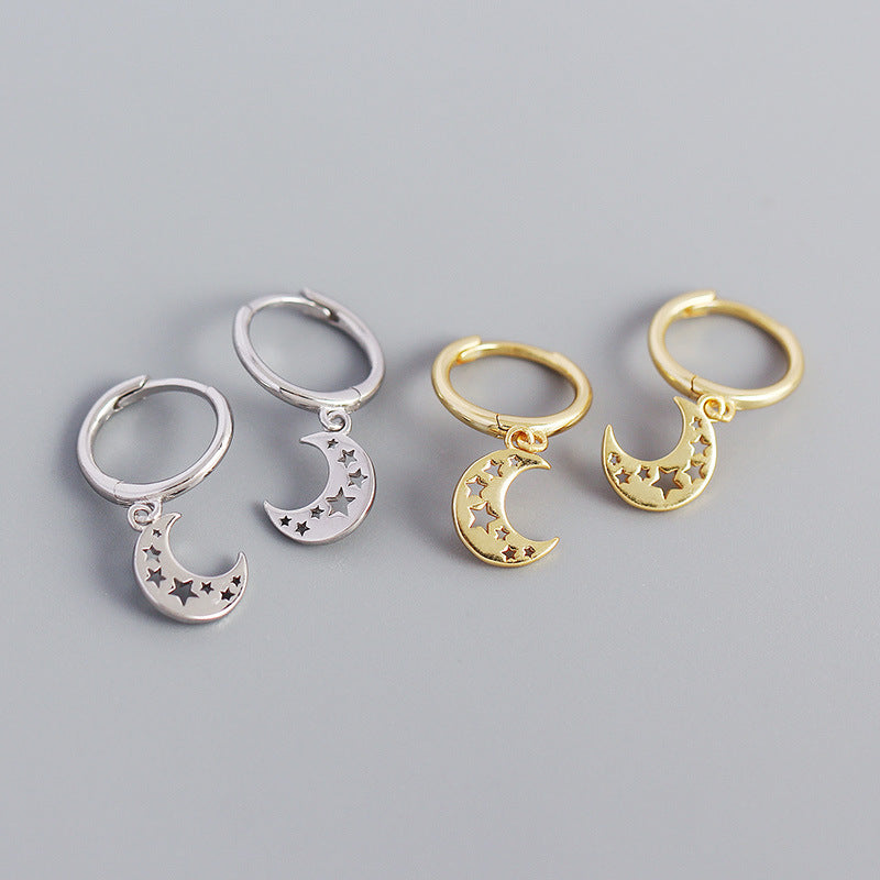 S925 sterling silver geometric moon hollow ear buckle