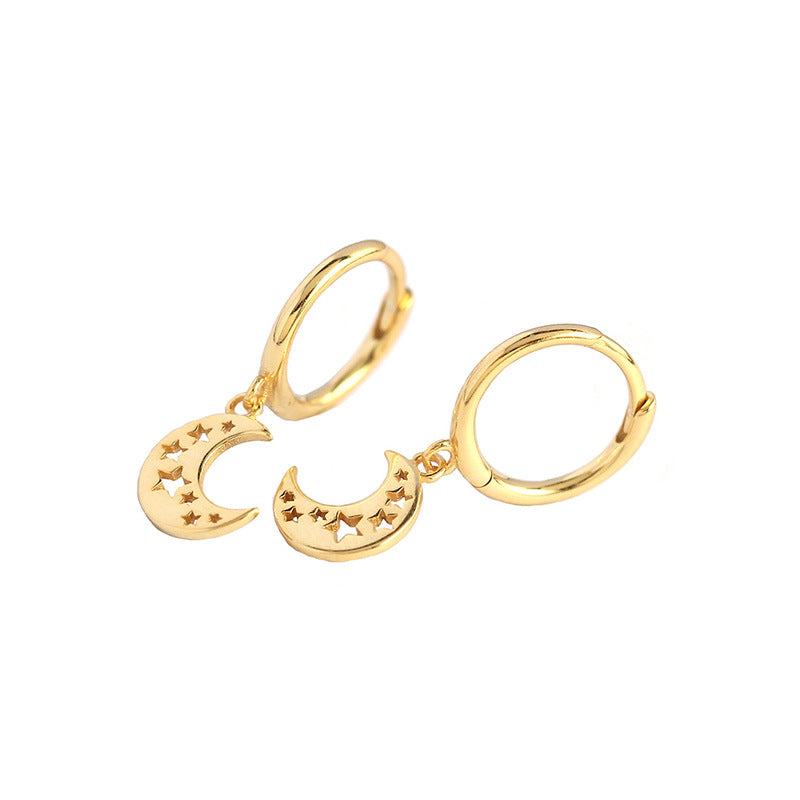 S925 sterling silver geometric moon hollow ear buckle