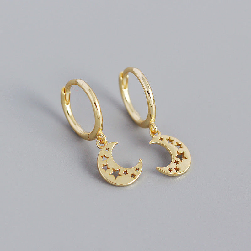 S925 sterling silver geometric moon hollow ear buckle