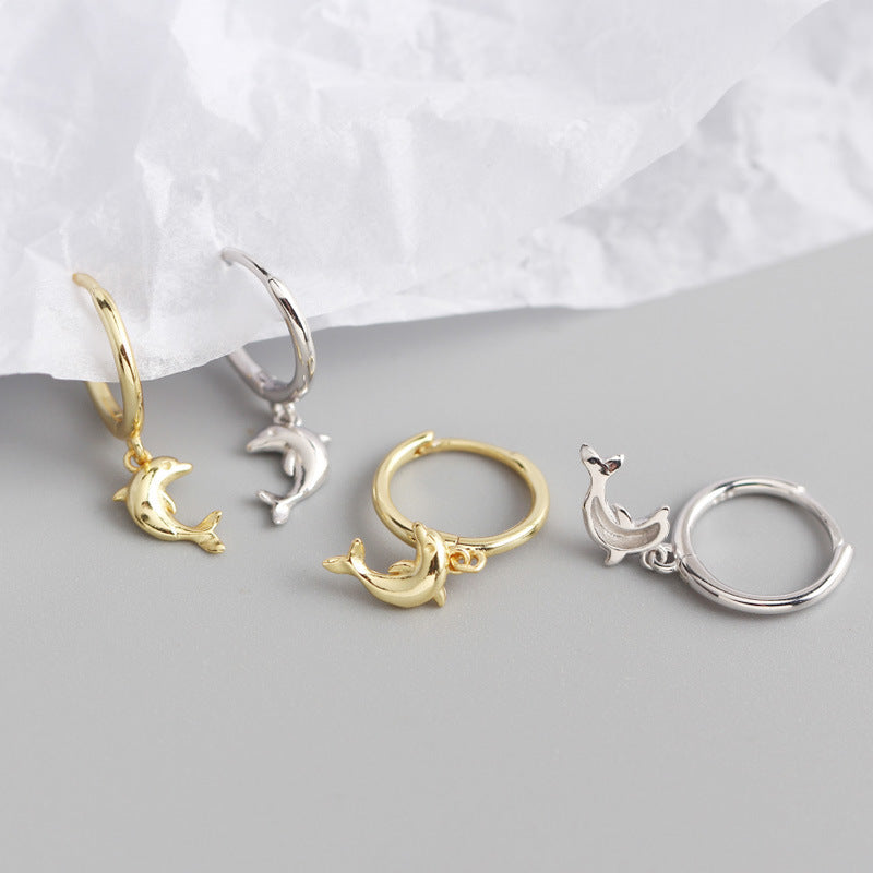 Yhe0256 Cross-Border Fresh S925 Sterling Silver INS Dolphin Sweet Earclip Earrings Student Silver Ear Studs Earrings