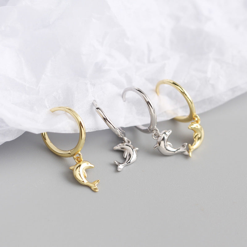Yhe0256 Cross-Border Fresh S925 Sterling Silver INS Dolphin Sweet Earclip Earrings Student Silver Ear Studs Earrings