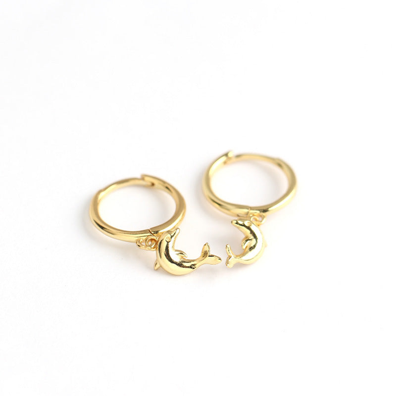 Yhe0256 Cross-Border Fresh S925 Sterling Silver INS Dolphin Sweet Earclip Earrings Student Silver Ear Studs Earrings