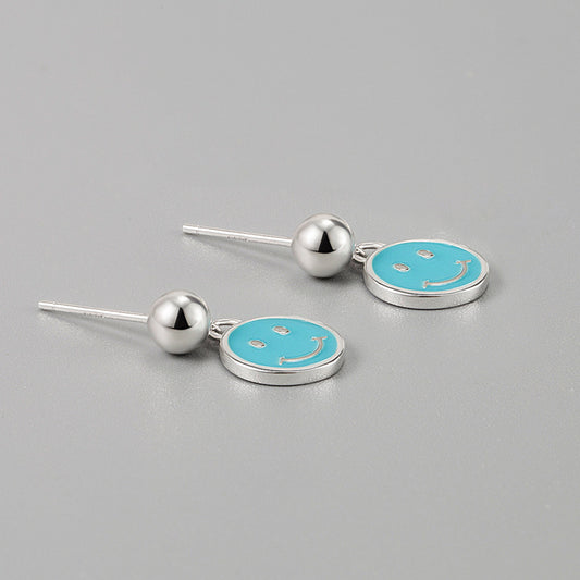 Korea earrings 925 sterling silver blue epoxy smiley earrings