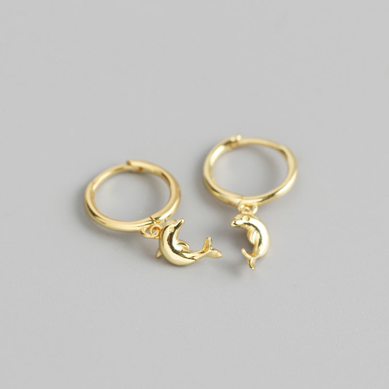 Yhe0256 Cross-Border Fresh S925 Sterling Silver INS Dolphin Sweet Earclip Earrings Student Silver Ear Studs Earrings
