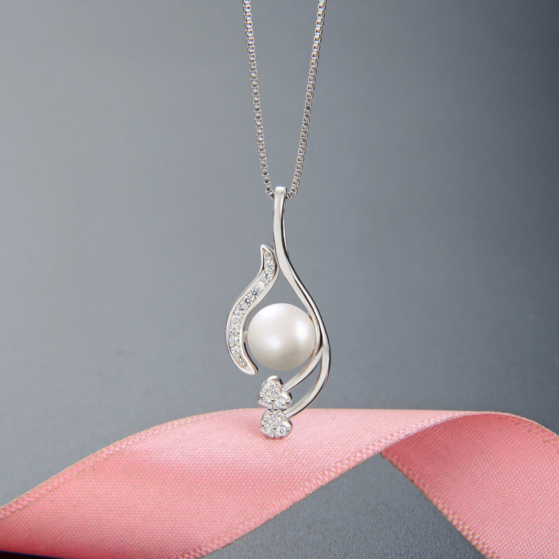 Diamond Pearl S925 Silver Necklace Pendant Temperament Jewelry