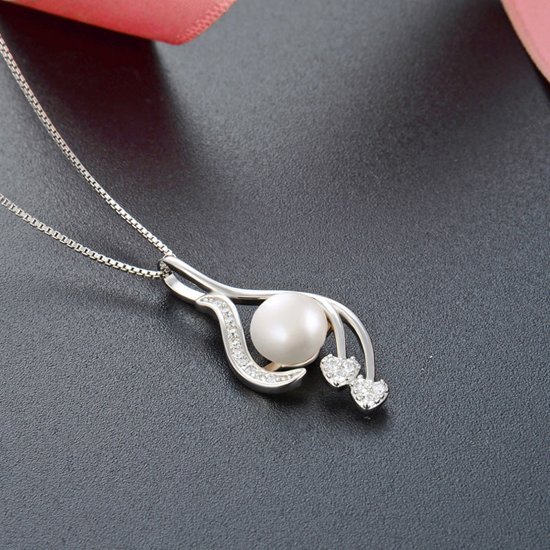 Diamond Pearl S925 Silver Necklace Pendant Temperament Jewelry