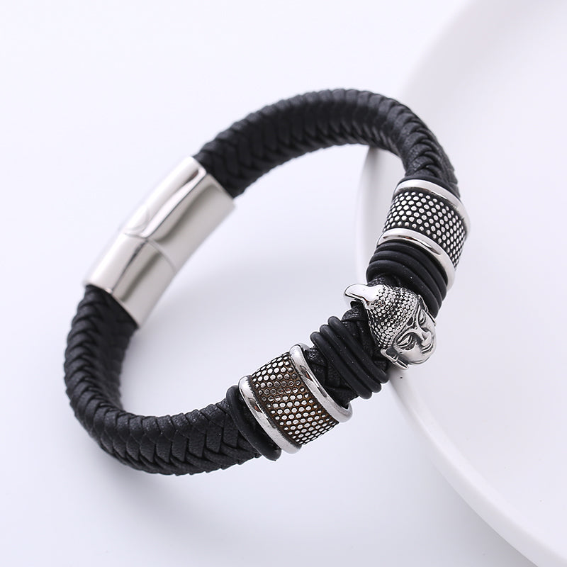 AML European And American Genuine Leather Handmade Woven Leather String Men 'S Bracelet Stainless Steel Magnetic Snap Domineering Cross-Border E-Commerce Bracelet