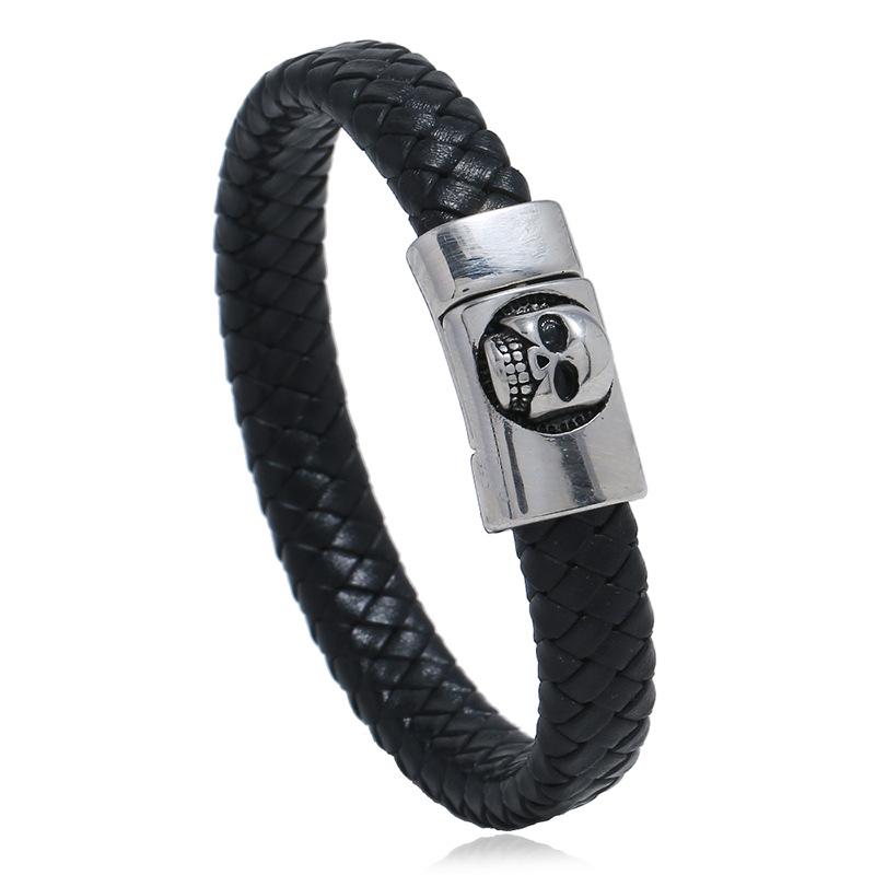 Explosion style stainless steel leather bracelet vintage woven titanium steel jewelry