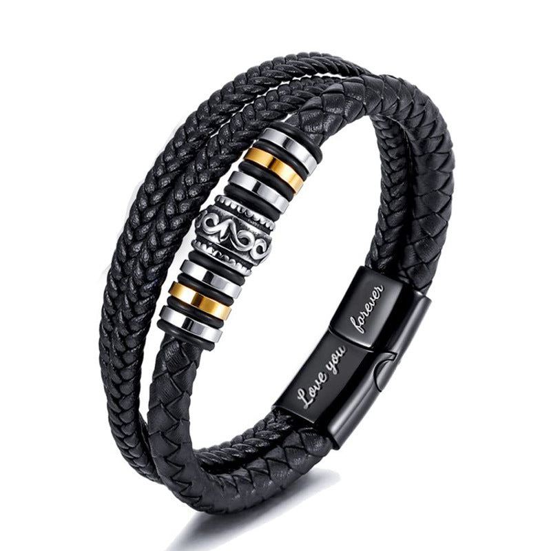 European and American Fashion Commuter Stainless Steel Leather Bracelet Lovemyson Magnetic Twist Stainless Steel Men's Bracelet