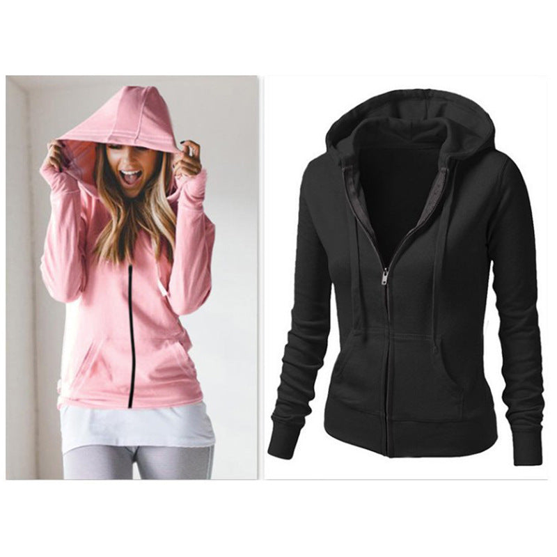 Cross-Border Supply Fall New Coat European and American Amazon Wish Hot Sale Solid Color Long Sleeve Hooded Women's Sweater