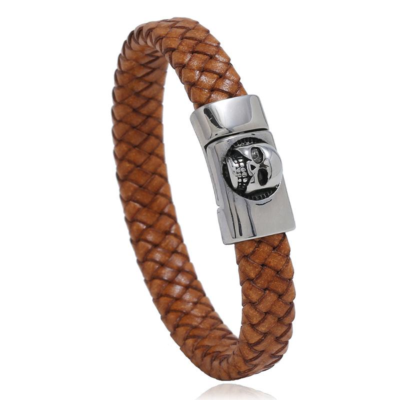 Explosion style stainless steel leather bracelet vintage woven titanium steel jewelry