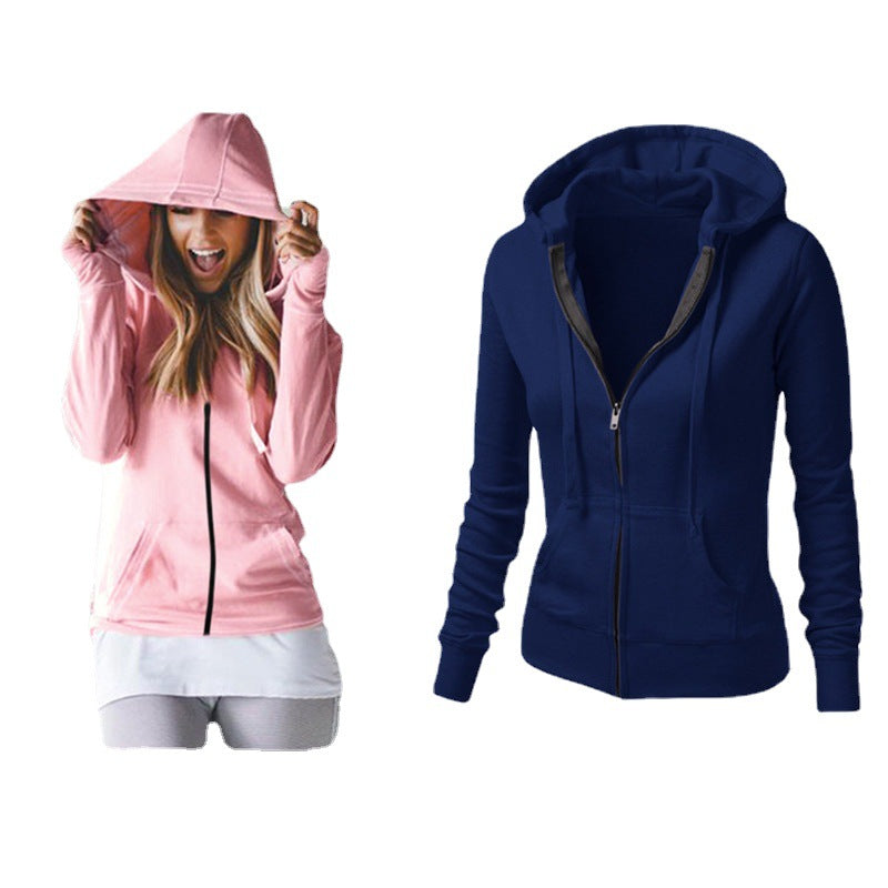 Cross-Border Supply Fall New Coat European and American Amazon Wish Hot Sale Solid Color Long Sleeve Hooded Women's Sweater