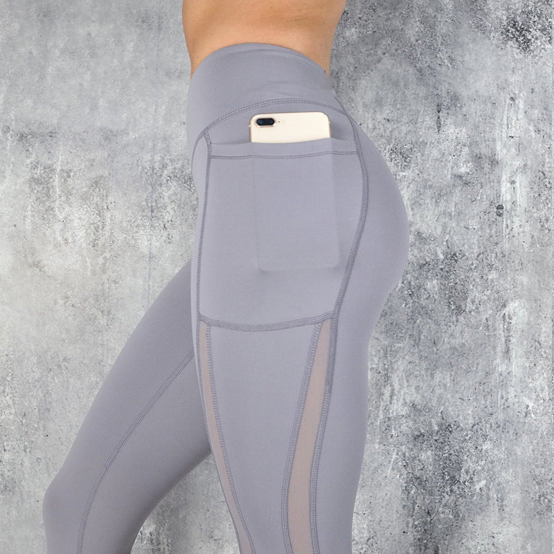 Yoga pants new quick-drying mesh stitching nine points running sports fitness yoga leggings