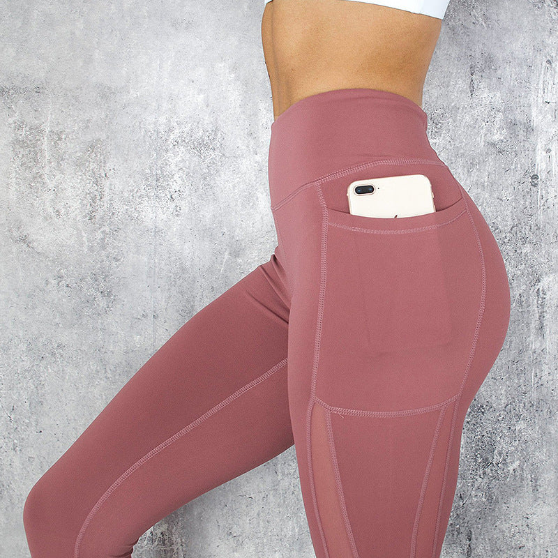 Yoga pants new quick-drying mesh stitching nine points running sports fitness yoga leggings