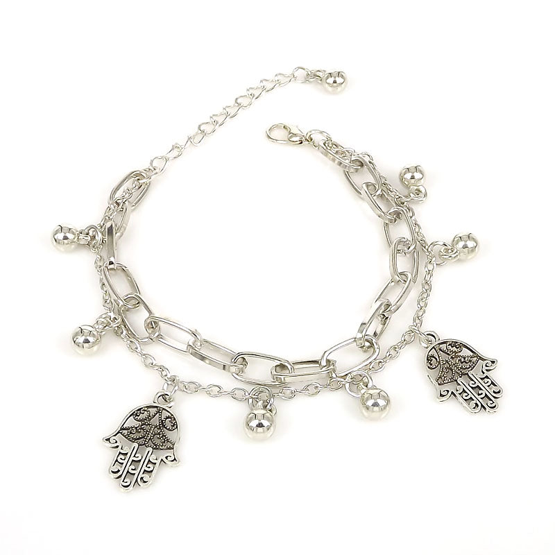 European and American Foreign Trade Double Layer All-Match Bracelet Stainless Steel Palm Retro Personalized Bracelet Gift
