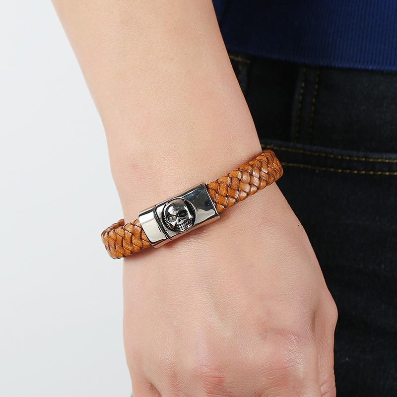 Explosion style stainless steel leather bracelet vintage woven titanium steel jewelry