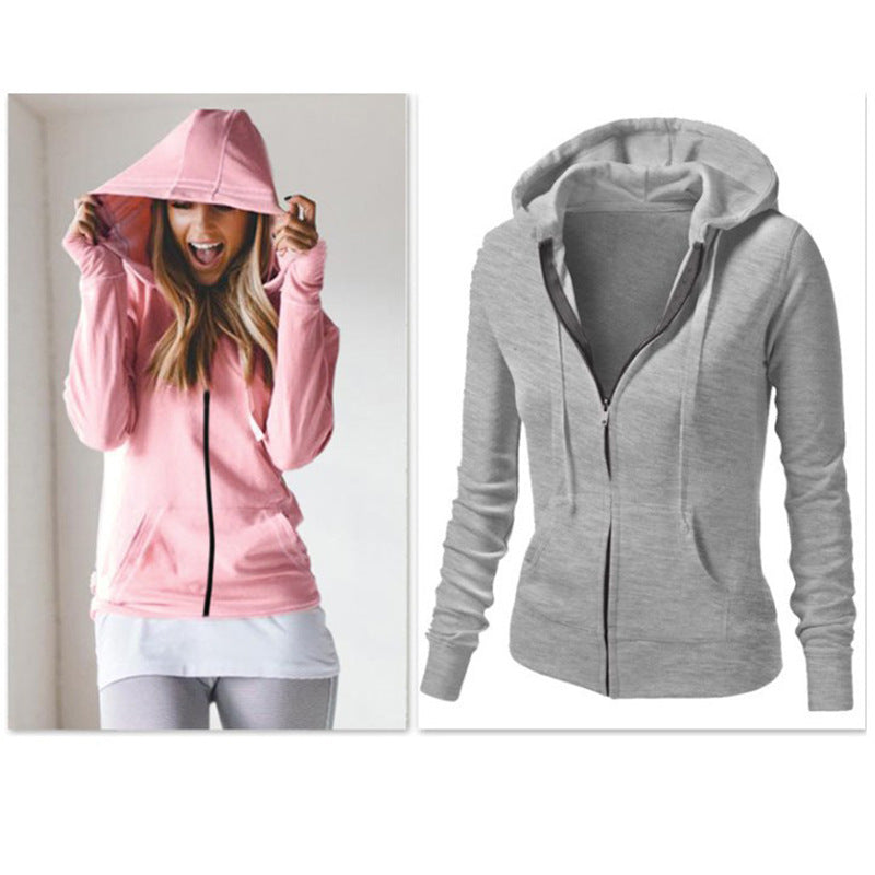 Cross-Border Supply Fall New Coat European and American Amazon Wish Hot Sale Solid Color Long Sleeve Hooded Women's Sweater
