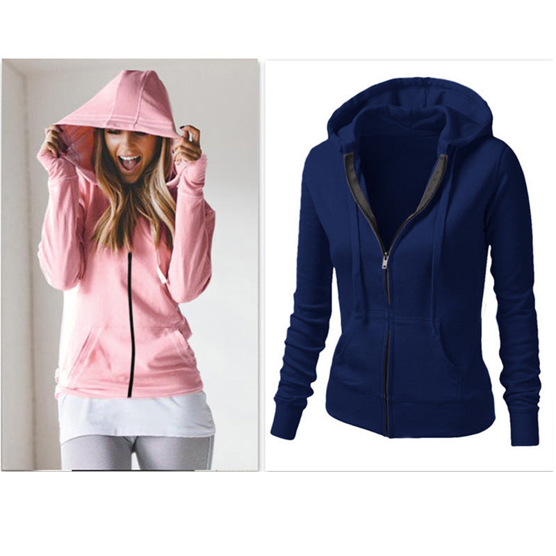 Cross-Border Supply Fall New Coat European and American Amazon Wish Hot Sale Solid Color Long Sleeve Hooded Women's Sweater